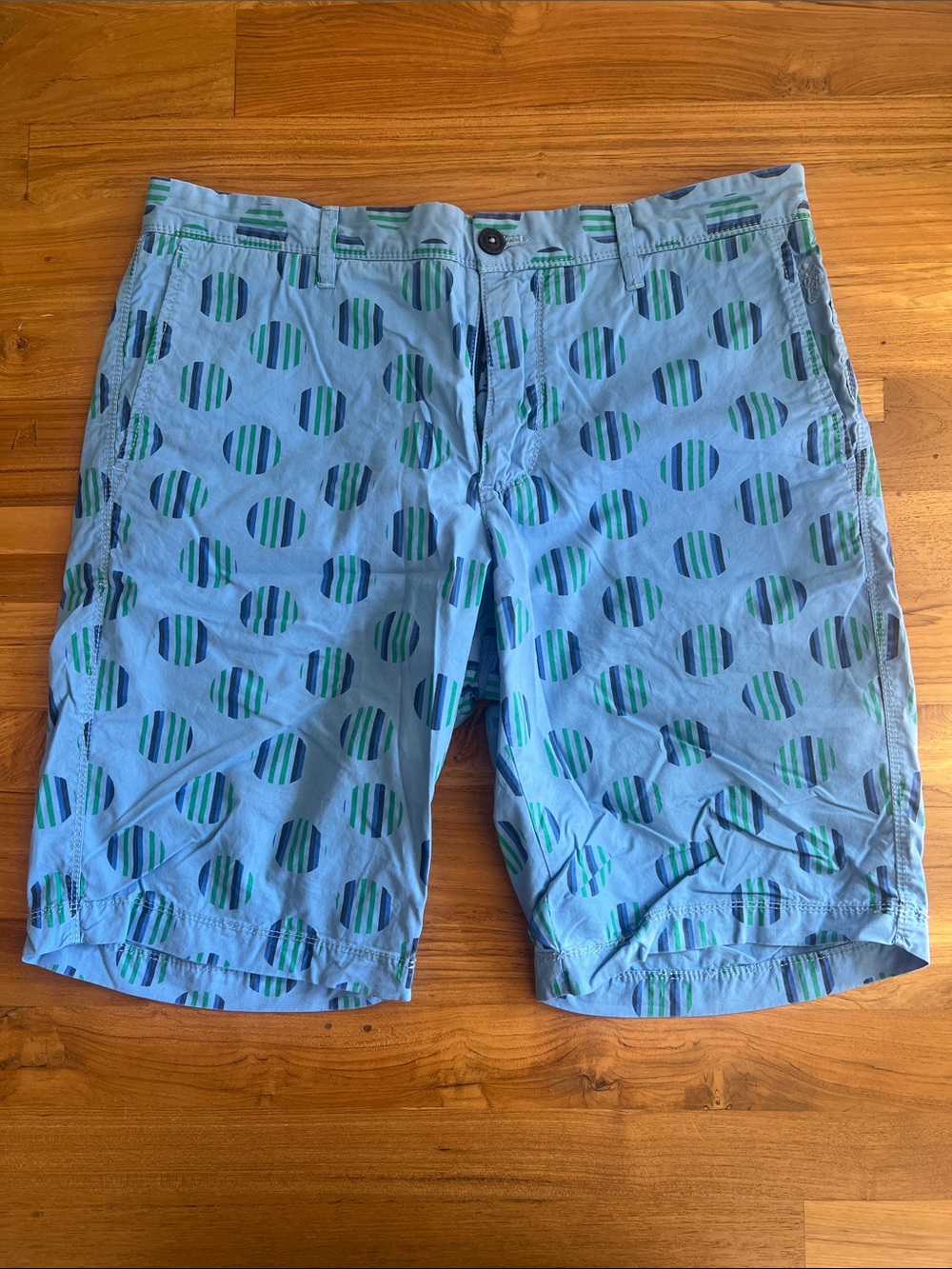 Ganesh Light Blue Shorts with Green and Navy Dot Stripes